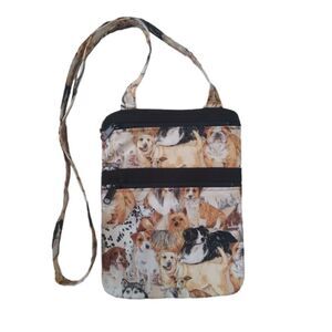 All Over Multi Breed Dog Print Pattern Small Zippered Crossbody Shoulder Bag